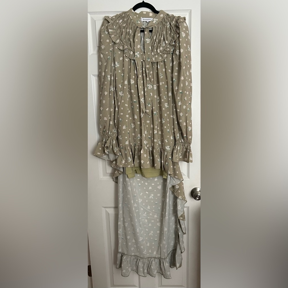 We Wore What Sz M Mini Maxi Sage Floral Dress Romantic Boho Chic Cottagecore